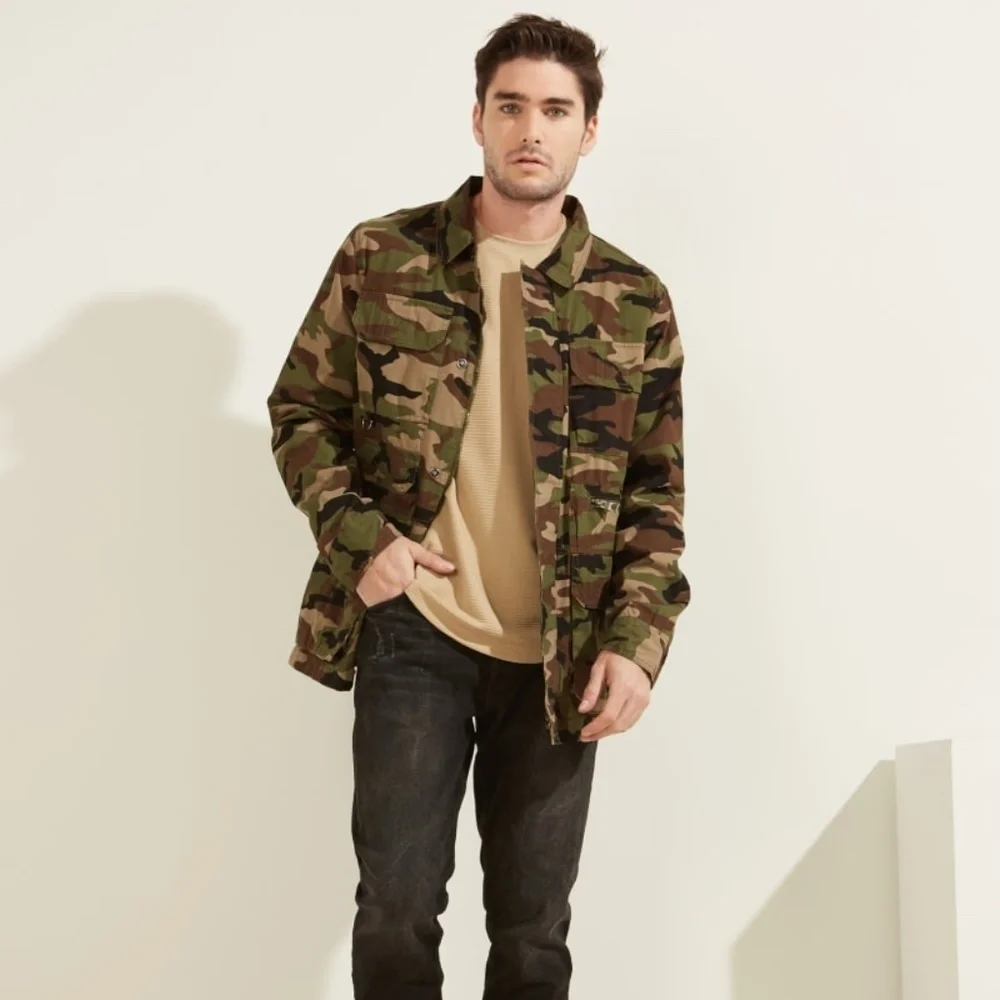 New GUESS Camo Utility Poplin Shirt Jacket SZ S